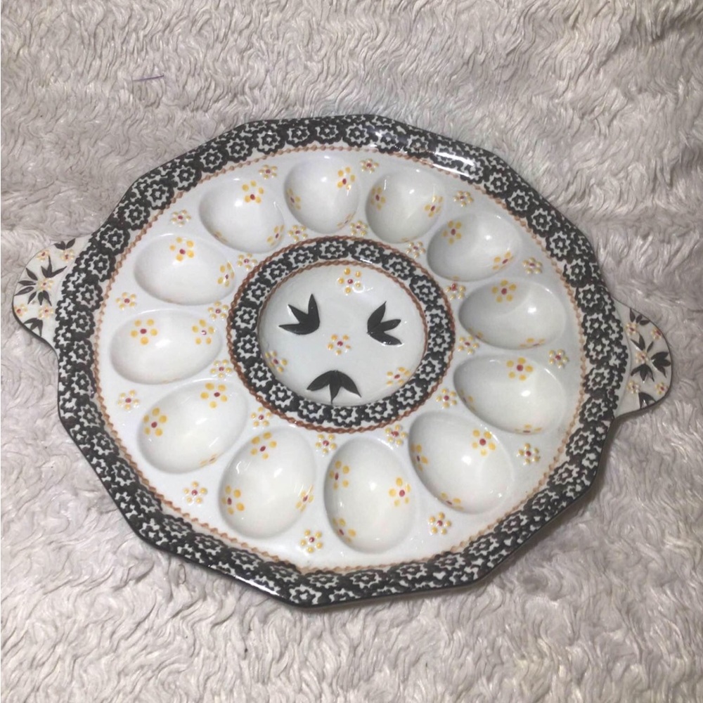Temptations Stoneware 12 Deviled egg dish tray￼ serving platter Old World Black